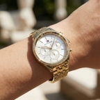 Tommy Hilfiger Ari 1781977 38mm Women's Multi-Function Watch – Off-White Sunray & Gold Stainless Steel Bracelet