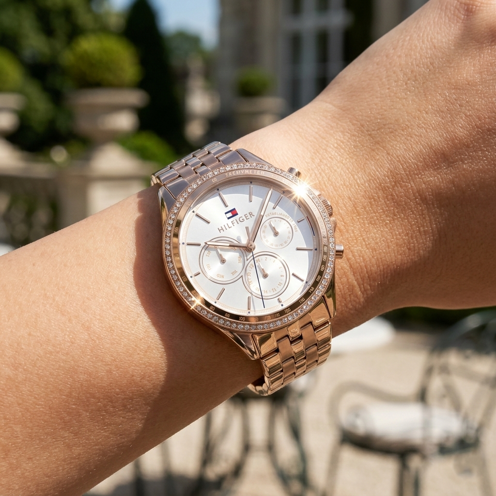 Tommy Hilfiger Ari 1781978 38mm Women's Multi-Function Watch – Off-White Sunray & Rose Gold Stainless Steel Bracelet