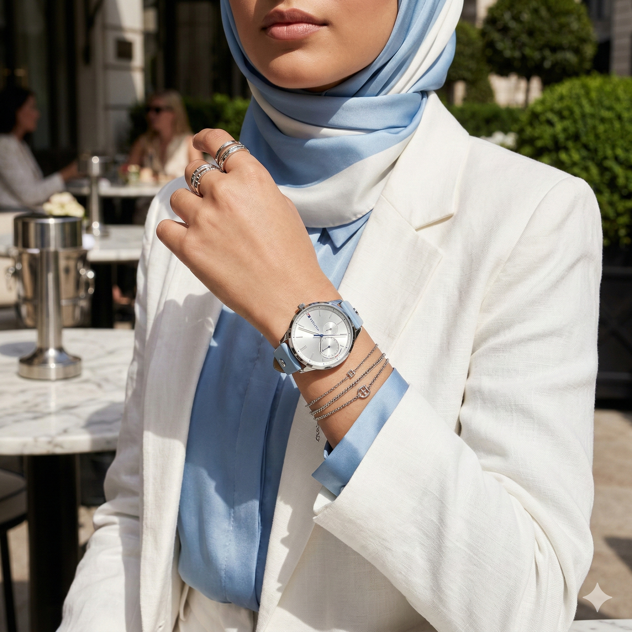 Tommy Hilfiger Brooke 1782023 38mm Women's Multi-Function Watch – Silver Sunray & Light Blue Genuine Leather Strap