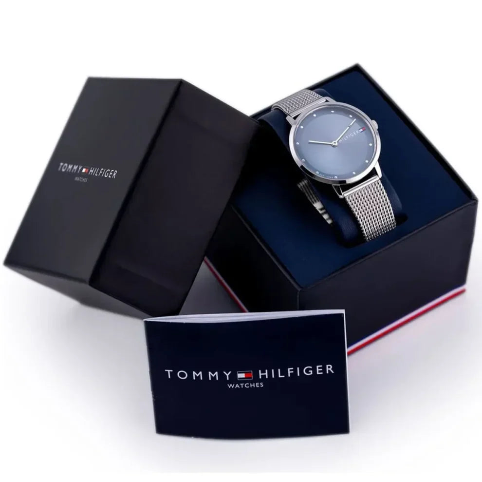 Tommy Hilfiger Pippa 1782149 35mm Women's Quartz Watch – Navy Blue Sunray & Silver Stainless Steel Mesh Bracelet