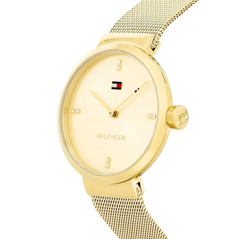 Tommy Hilfiger Liberty 1782217 35mm Women's Quartz Watch – Gold Sunray & Gold Stainless Steel Mesh Bracelet
