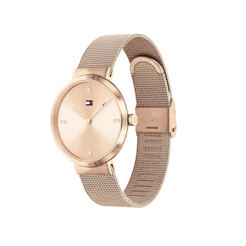 Tommy Hilfiger Liberty 1782218 35mm Women's Quartz Watch – Rose Gold Sunray & Rose Gold Stainless Steel Mesh Bracelet