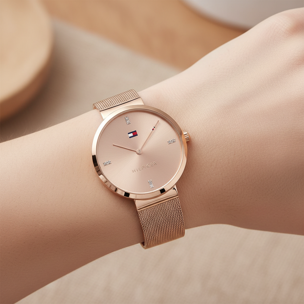 Tommy Hilfiger Liberty 1782218 35mm Women's Quartz Watch – Rose Gold Sunray & Rose Gold Stainless Steel Mesh Bracelet