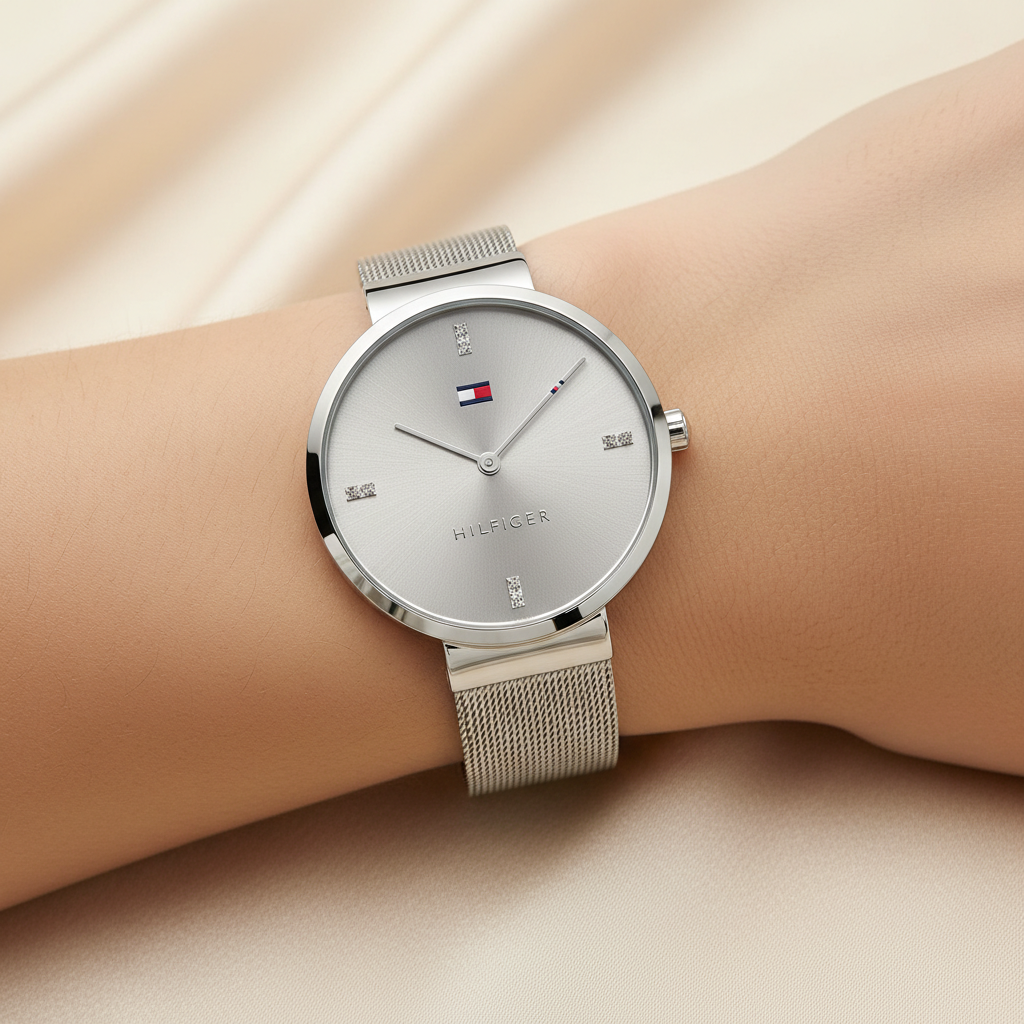 Tommy Hilfiger Liberty 1782220 35mm Women's Quartz Watch – Silver Sunray & Silver Stainless Steel Mesh Bracelet