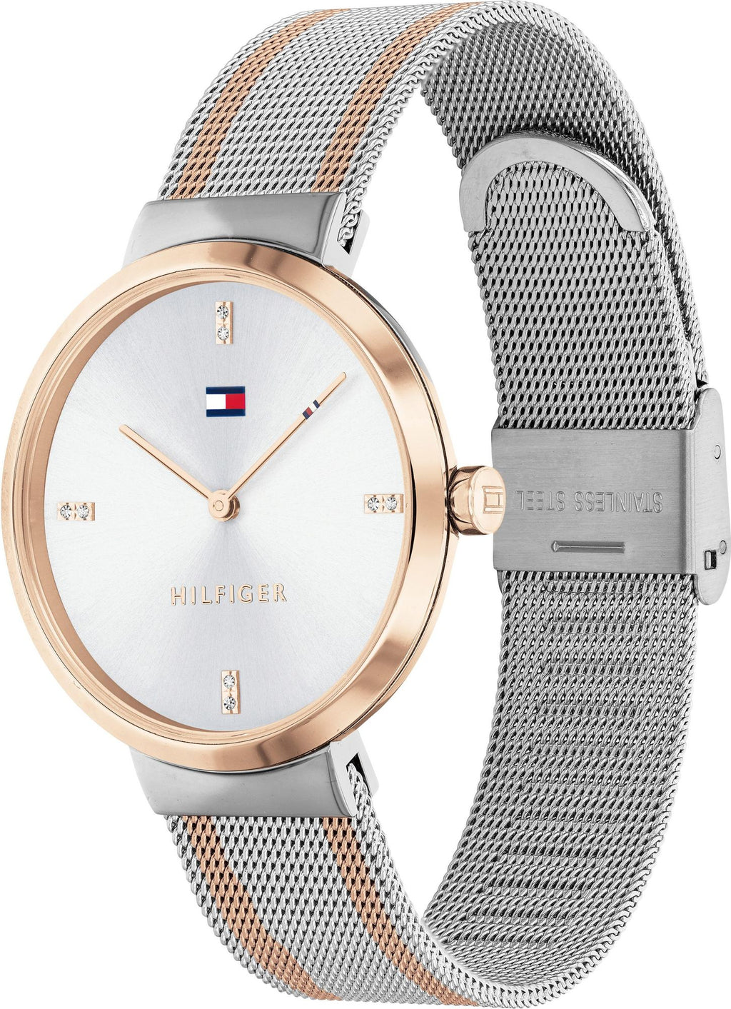 Tommy Hilfiger Liberty 1782221 35mm Women's Quartz Watch – Silver Sunray & Two-Tone Stainless Steel Mesh Bracelet
