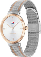 Tommy Hilfiger Liberty 1782221 35mm Women's Quartz Watch – Silver Sunray & Two-Tone Stainless Steel Mesh Bracelet