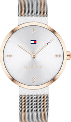Tommy Hilfiger Liberty 1782221 35mm Women's Quartz Watch – Silver Sunray & Two-Tone Stainless Steel Mesh Bracelet