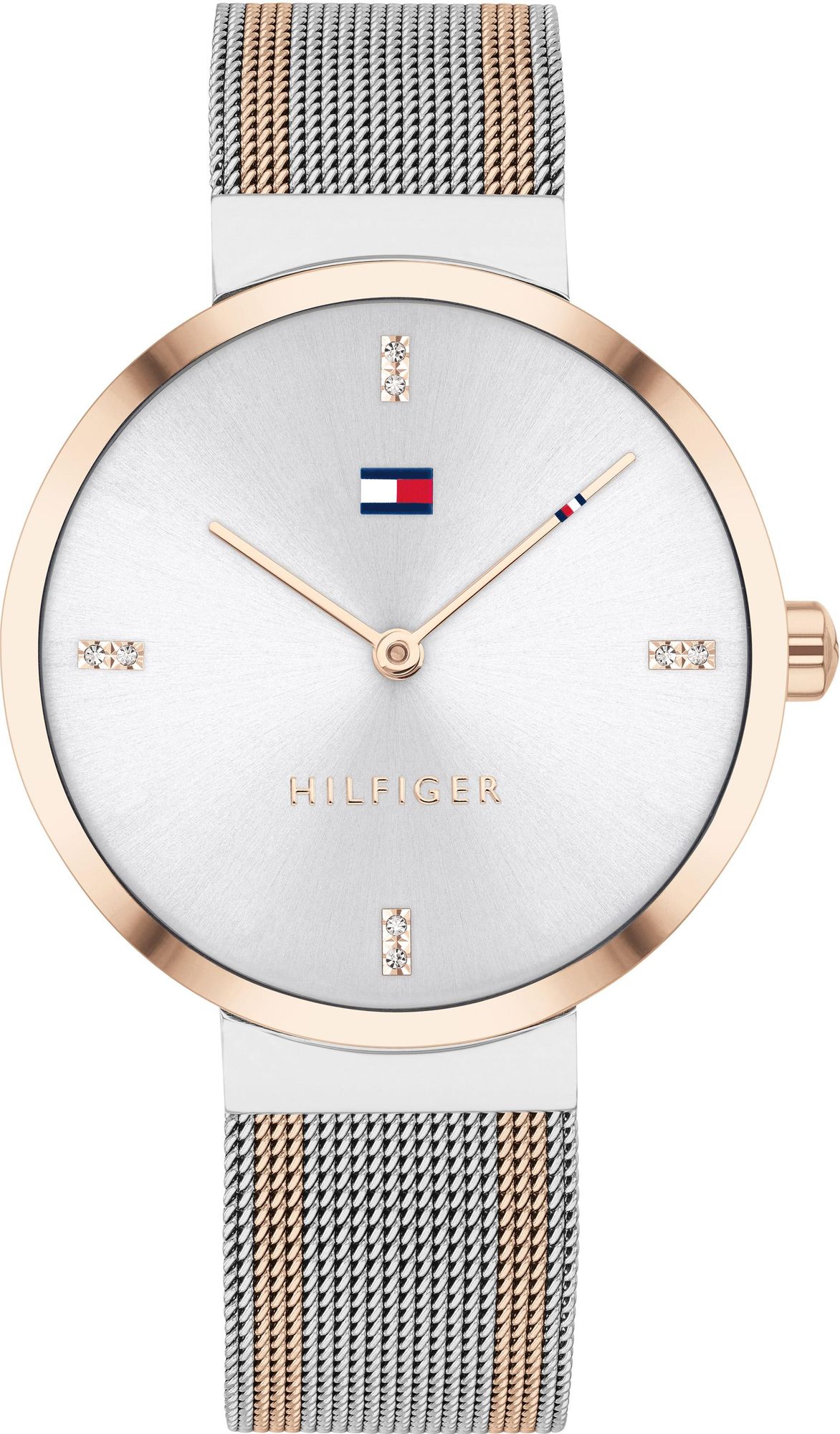 Tommy Hilfiger Liberty 1782221 35mm Women's Quartz Watch – Silver Sunray & Two-Tone Stainless Steel Mesh Bracelet