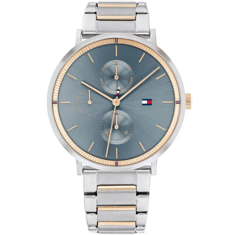 Tommy Hilfiger Jenna 1782298 38mm Women's Multi-Function Watch – Blue Sunray & Two-Tone Stainless Steel Bracelet