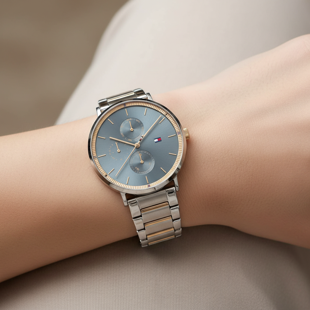 Tommy Hilfiger Jenna 1782298 38mm Women's Multi-Function Watch – Blue Sunray & Two-Tone Stainless Steel Bracelet