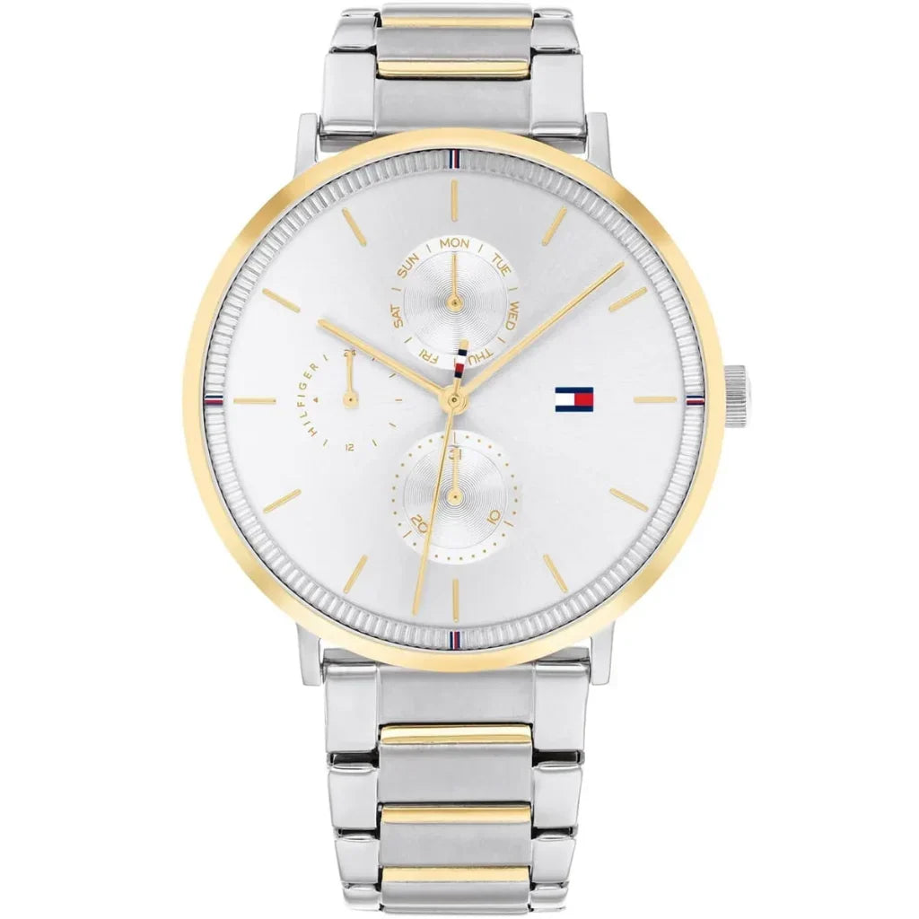 Tommy Hilfiger Jenna 1782299 40mm Women's Multi-Function Watch – Silver Sunray & Two-Tone Stainless Steel Bracelet