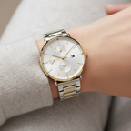 Tommy Hilfiger Jenna 1782299 40mm Women's Multi-Function Watch – Silver Sunray & Two-Tone Stainless Steel Bracelet