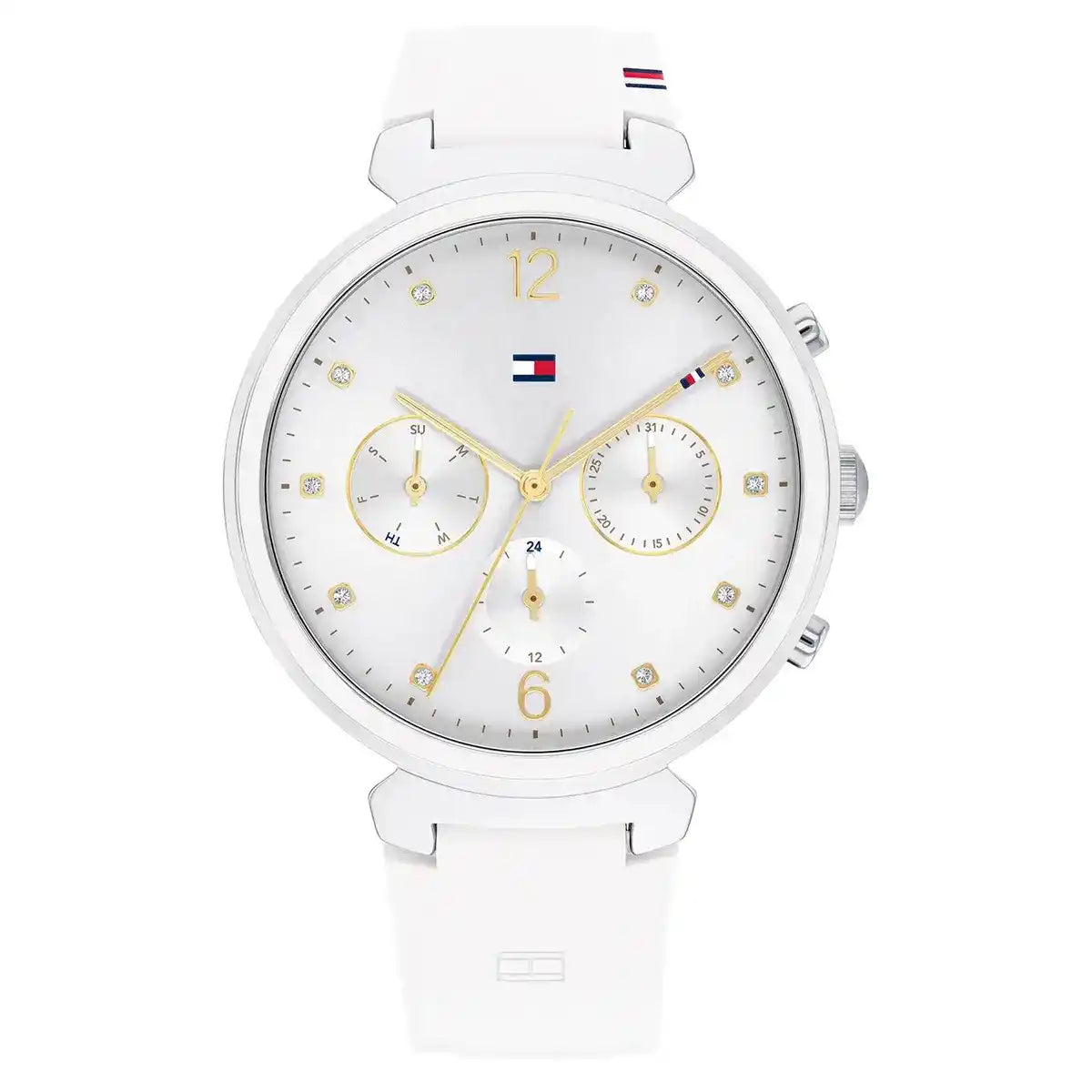 Tommy Hilfiger Ivy 1782342 38mm Women's Multi-Function Watch – White Sunray & White Rubber Strap