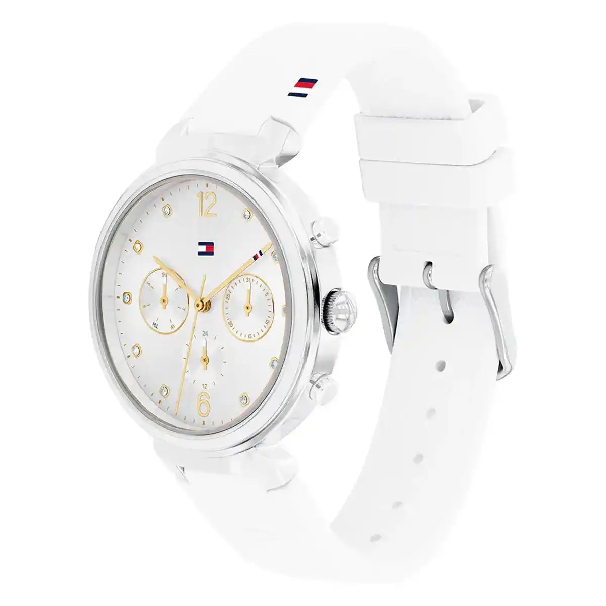 Tommy Hilfiger Ivy 1782342 38mm Women's Multi-Function Watch – White Sunray & White Rubber Strap