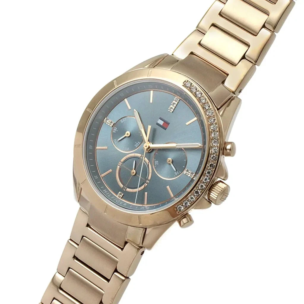 Tommy Hilfiger Kennedy 1782386 38mm Women's Multi-Function Watch – Blue Sunray & Rose Gold Stainless Steel Bracelet