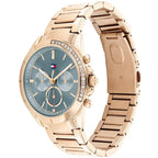 Tommy Hilfiger Kennedy 1782386 38mm Women's Multi-Function Watch – Blue Sunray & Rose Gold Stainless Steel Bracelet