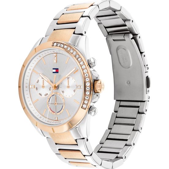 Tommy Hilfiger Kennedy 1782387 38mm Women's Multi-Function Watch – Silver Sunray & Two-Tone Stainless Steel Bracelet