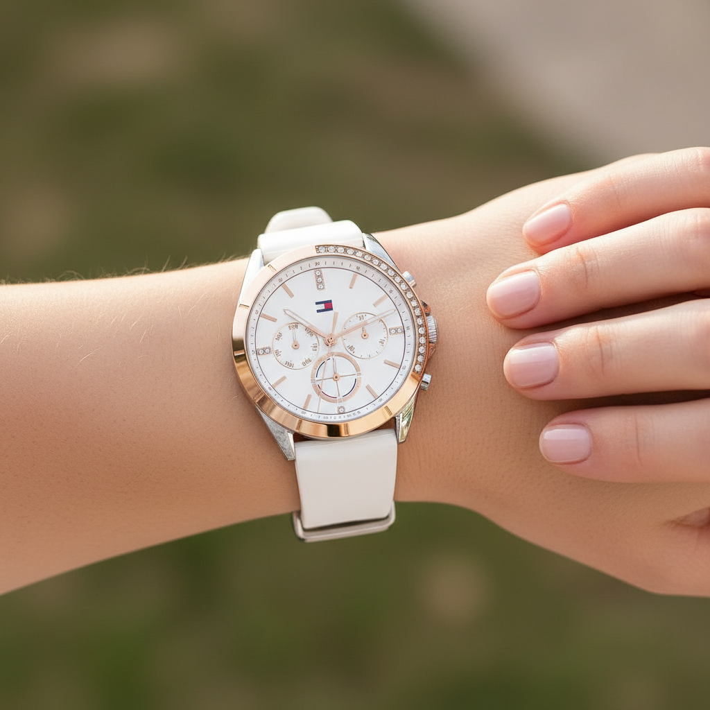 Tommy Hilfiger Kennedy 1782388 38mm Women's Multi-Function Watch – White & White Rubber Strap