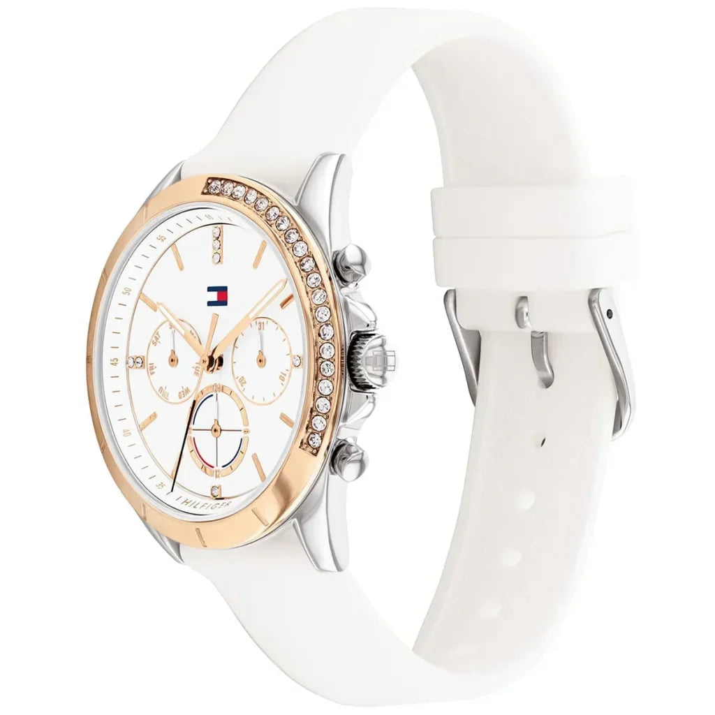 Tommy Hilfiger Kennedy 1782388 38mm Women's Multi-Function Watch – White & White Rubber Strap