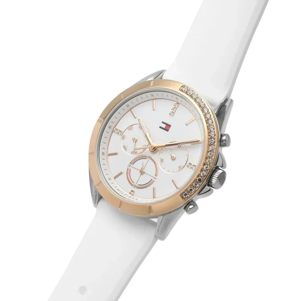 Tommy Hilfiger Kennedy 1782388 38mm Women's Multi-Function Watch – White & White Rubber Strap
