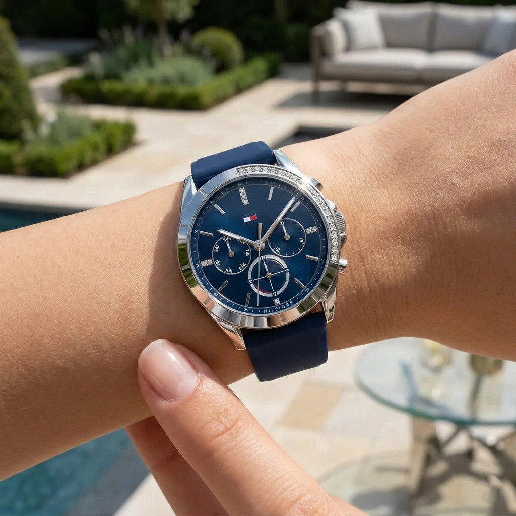 Tommy Hilfiger Kennedy 1782389 38mm Women's Multi-Function Watch – Navy Blue & Navy Blue Rubber Strap