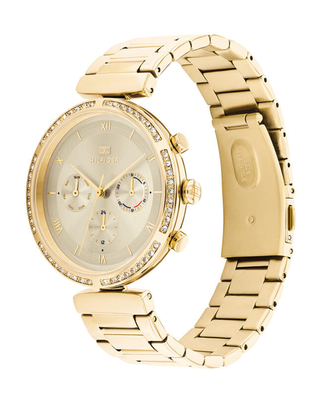 Tommy Hilfiger Kennedy 1782392 38mm Women's Multi-Function Watch – Gold Sunray & Gold Stainless Steel Bracelet