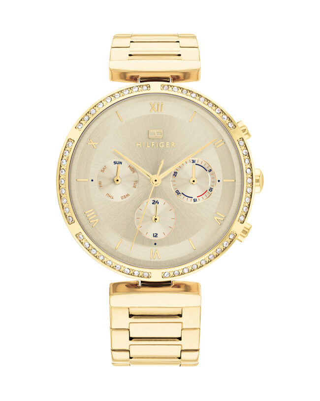 Tommy Hilfiger Kennedy 1782392 38mm Women's Multi-Function Watch – Gold Sunray & Gold Stainless Steel Bracelet