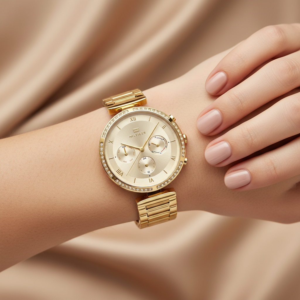 Tommy Hilfiger Kennedy 1782392 38mm Women's Multi-Function Watch – Gold Sunray & Gold Stainless Steel Bracelet