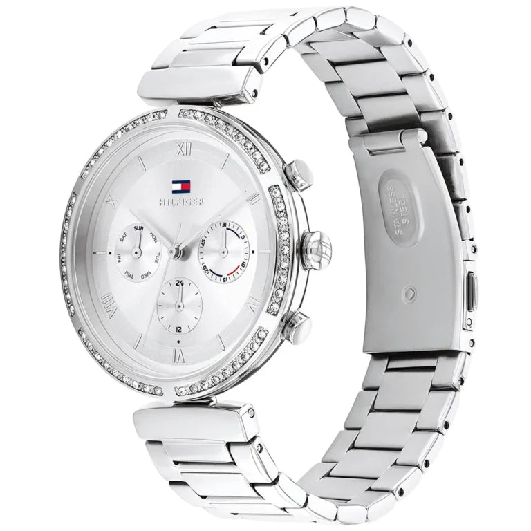 Tommy Hilfiger Luna 1782393 38mm Women's Multi-Function Watch – Silver Sunray & Silver Stainless Steel Bracelet