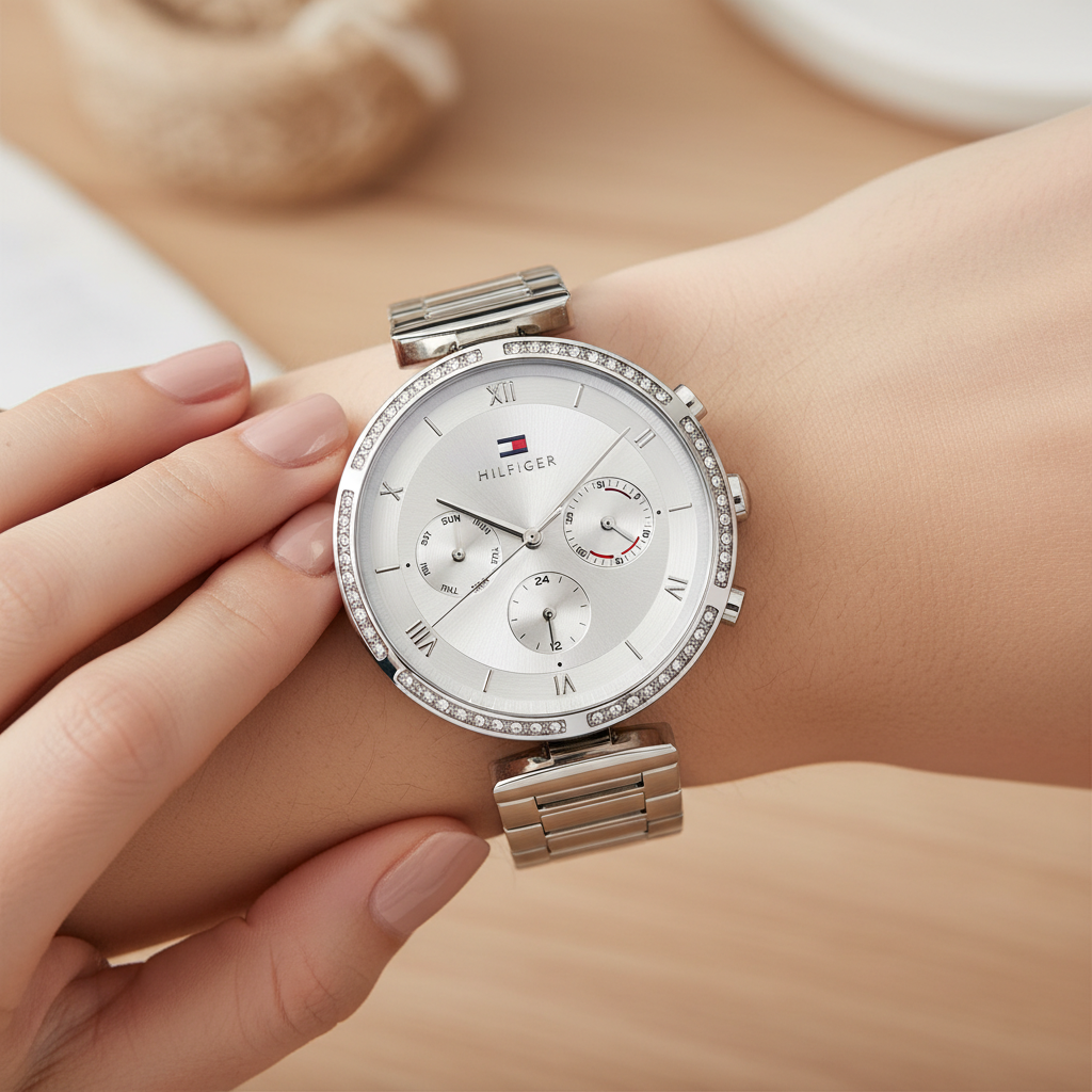 Tommy Hilfiger Luna 1782393 38mm Women's Multi-Function Watch – Silver Sunray & Silver Stainless Steel Bracelet