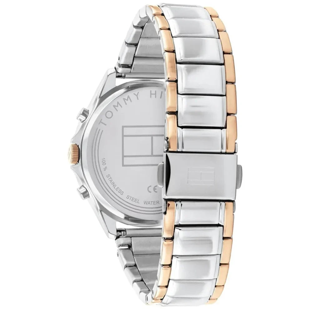 Tommy Hilfiger Quinn 1782415 38mm Women's Quartz Watch – Silver Semi-Skeleton & Two-Tone Stainless Steel Bracelet
