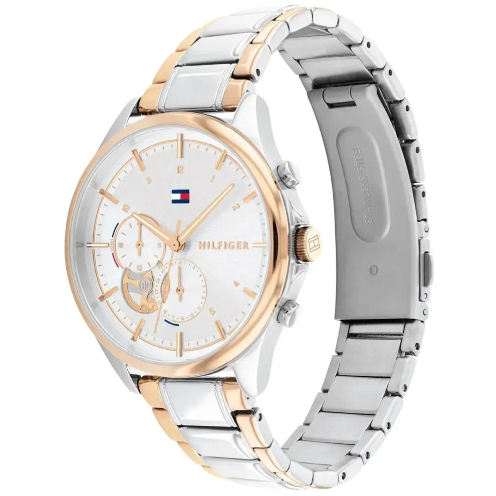 Tommy Hilfiger Quinn 1782415 38mm Women's Quartz Watch – Silver Semi-Skeleton & Two-Tone Stainless Steel Bracelet