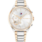 Tommy Hilfiger Quinn 1782415 38mm Women's Quartz Watch – Silver Semi-Skeleton & Two-Tone Stainless Steel Bracelet