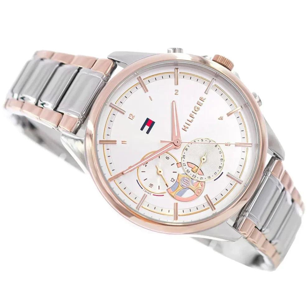 Tommy Hilfiger Quinn 1782415 38mm Women's Quartz Watch – Silver Semi-Skeleton & Two-Tone Stainless Steel Bracelet