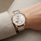 Tommy Hilfiger Quinn 1782415 38mm Women's Quartz Watch – Silver Semi-Skeleton & Two-Tone Stainless Steel Bracelet