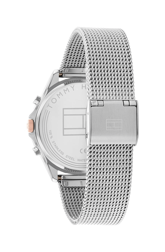 Tommy Hilfiger Quinn 1782416 38mm Women's Quartz Watch – Silver Semi-Skeleton & Silver Stainless Steel Mesh Bracelet