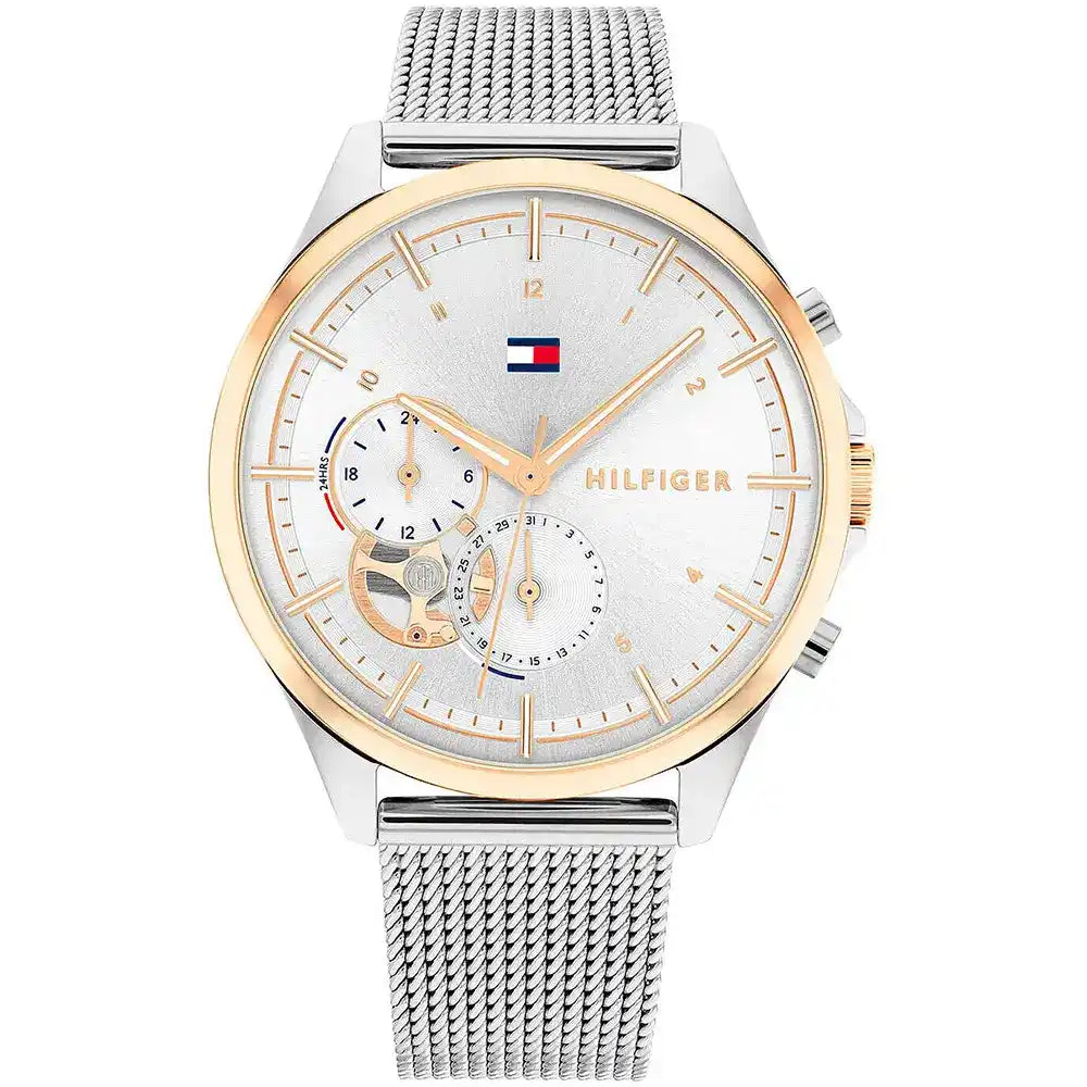 Tommy Hilfiger Quinn 1782416 38mm Women's Quartz Watch – Silver Semi-Skeleton & Silver Stainless Steel Mesh Bracelet