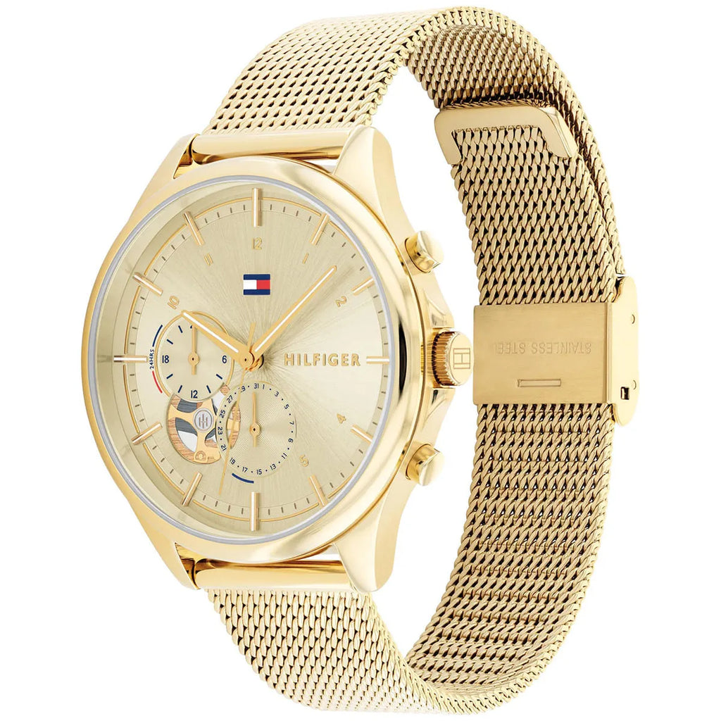 Tommy Hilfiger Lori 1782417 38mm Women's Multi-Function Watch – Champagne Sunray & Gold Stainless Steel Mesh Bracelet