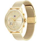 Tommy Hilfiger Lori 1782417 38mm Women's Multi-Function Watch – Champagne Sunray & Gold Stainless Steel Mesh Bracelet