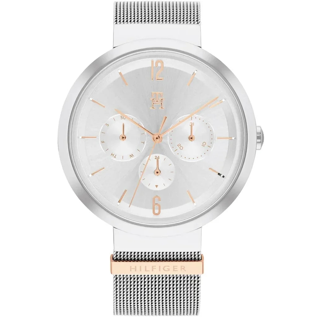 Tommy Hilfiger Lidia 1782537 40mm Women's Multi-Function Watch – Silver Sunray & Silver Stainless Steel Mesh Bracelet