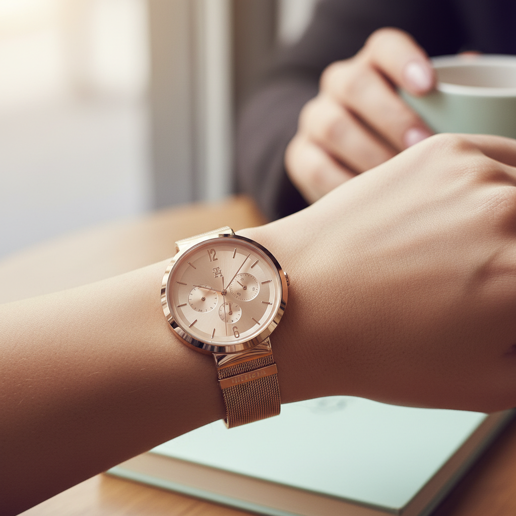 Tommy Hilfiger Lidia 1782538 40mm Women's Multi-Function Watch – Rose Gold Sunray & Rose Gold Stainless Steel Mesh Bracelet