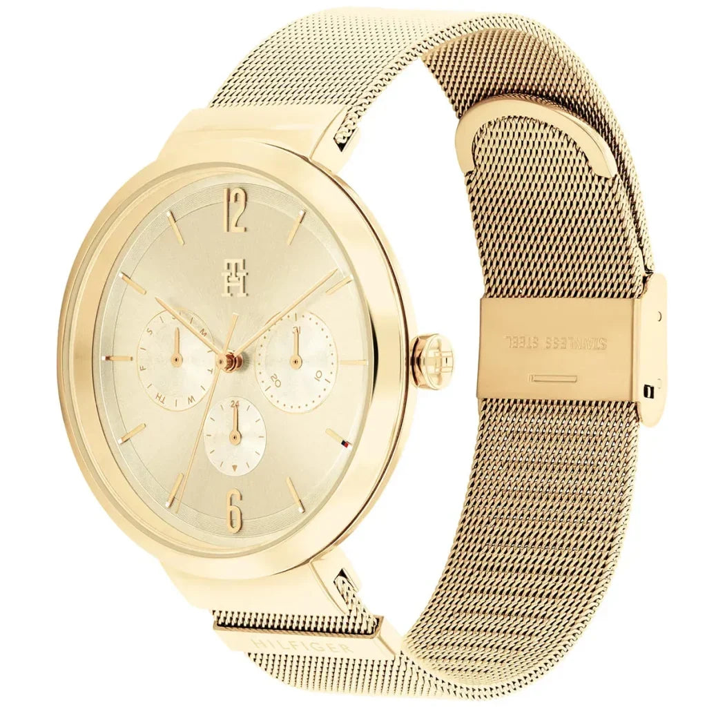 Tommy Hilfiger Lidia 1782539 40mm Women's Multi-Function Watch – Gold Sunray & Gold Stainless Steel Mesh Bracelet