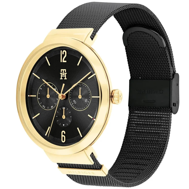 Tommy Hilfiger Lidia 1782540 40mm Women's Multi-Function Watch – Black Sunray & Black Stainless Steel Mesh Bracelet