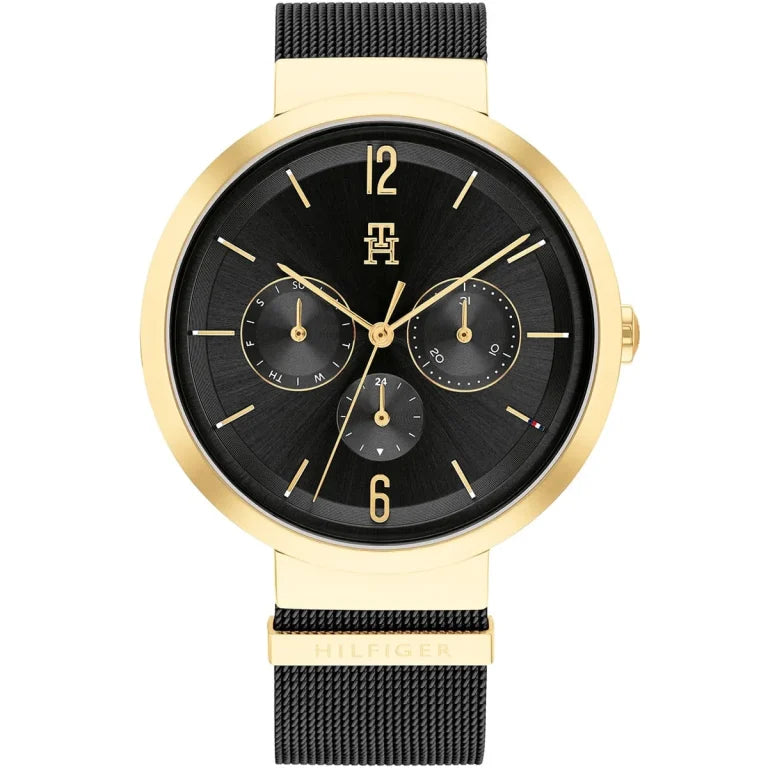 Tommy Hilfiger Lidia 1782540 40mm Women's Multi-Function Watch – Black Sunray & Black Stainless Steel Mesh Bracelet