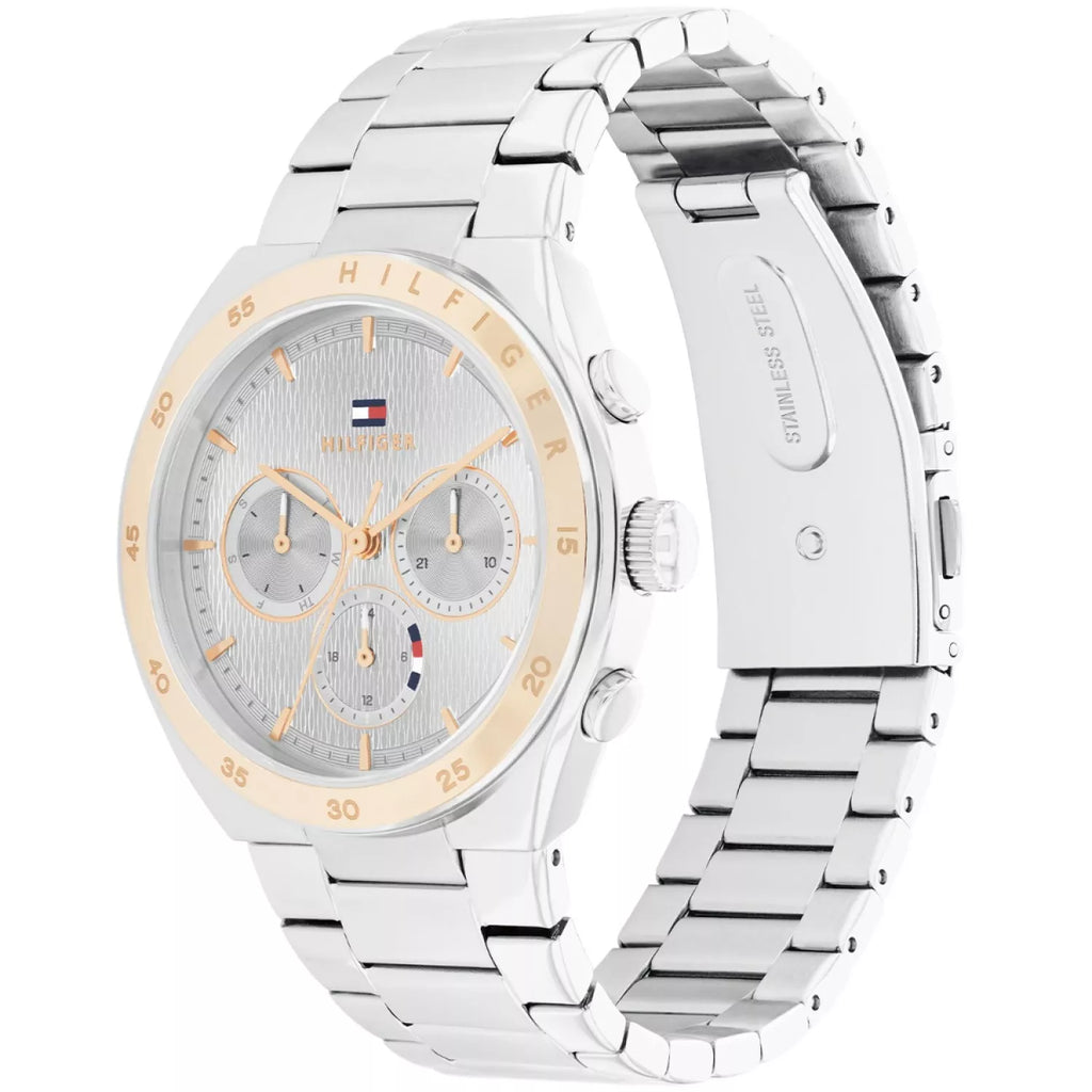 Tommy Hilfiger Tea 1782573 35mm Women's Multi-Function Watch – Silver Wavy & Two-Tone Stainless Steel Bracelet