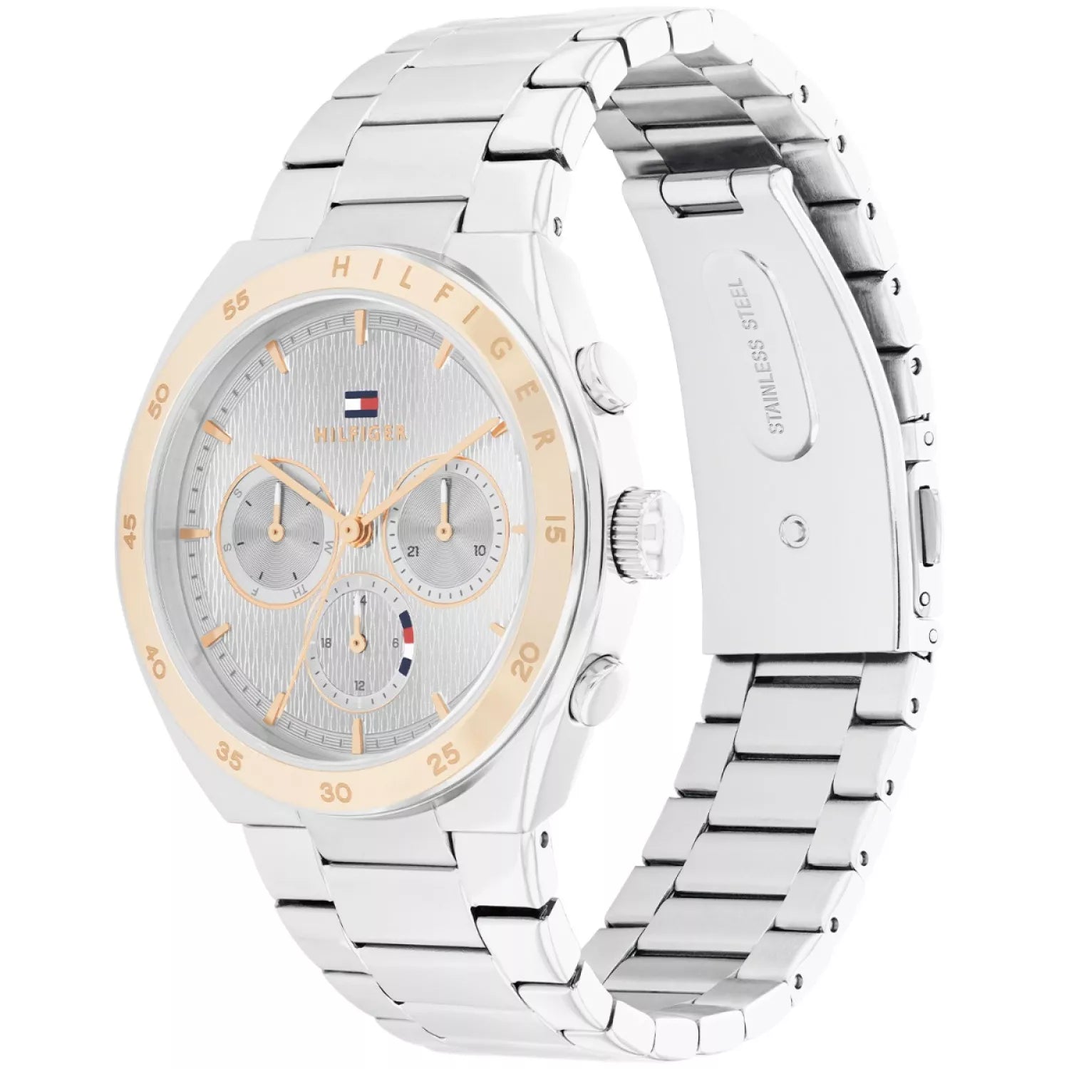 Tommy Hilfiger Tea 1782573 35mm Women's Multi-Function Watch – Silver Wavy & Two-Tone Stainless Steel Bracelet