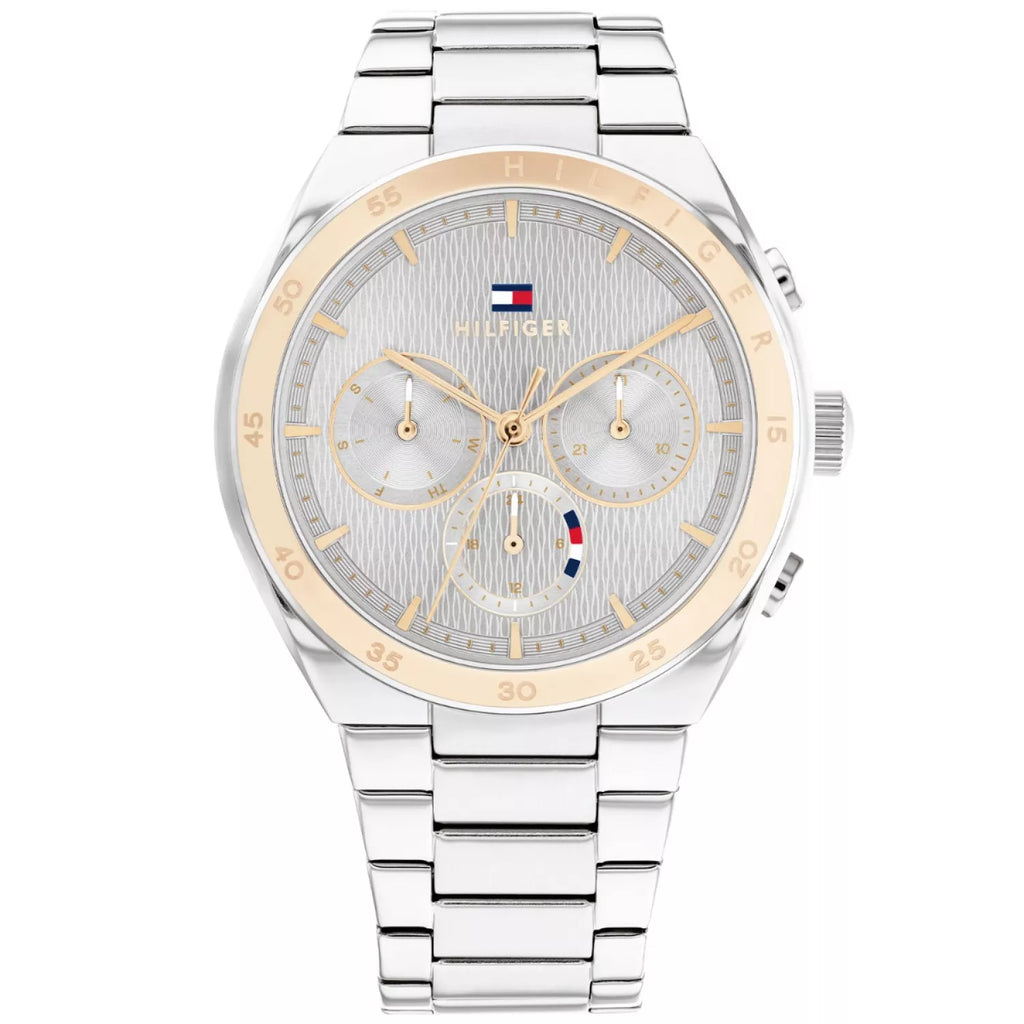 Tommy Hilfiger Tea 1782573 35mm Women's Multi-Function Watch – Silver Wavy & Two-Tone Stainless Steel Bracelet