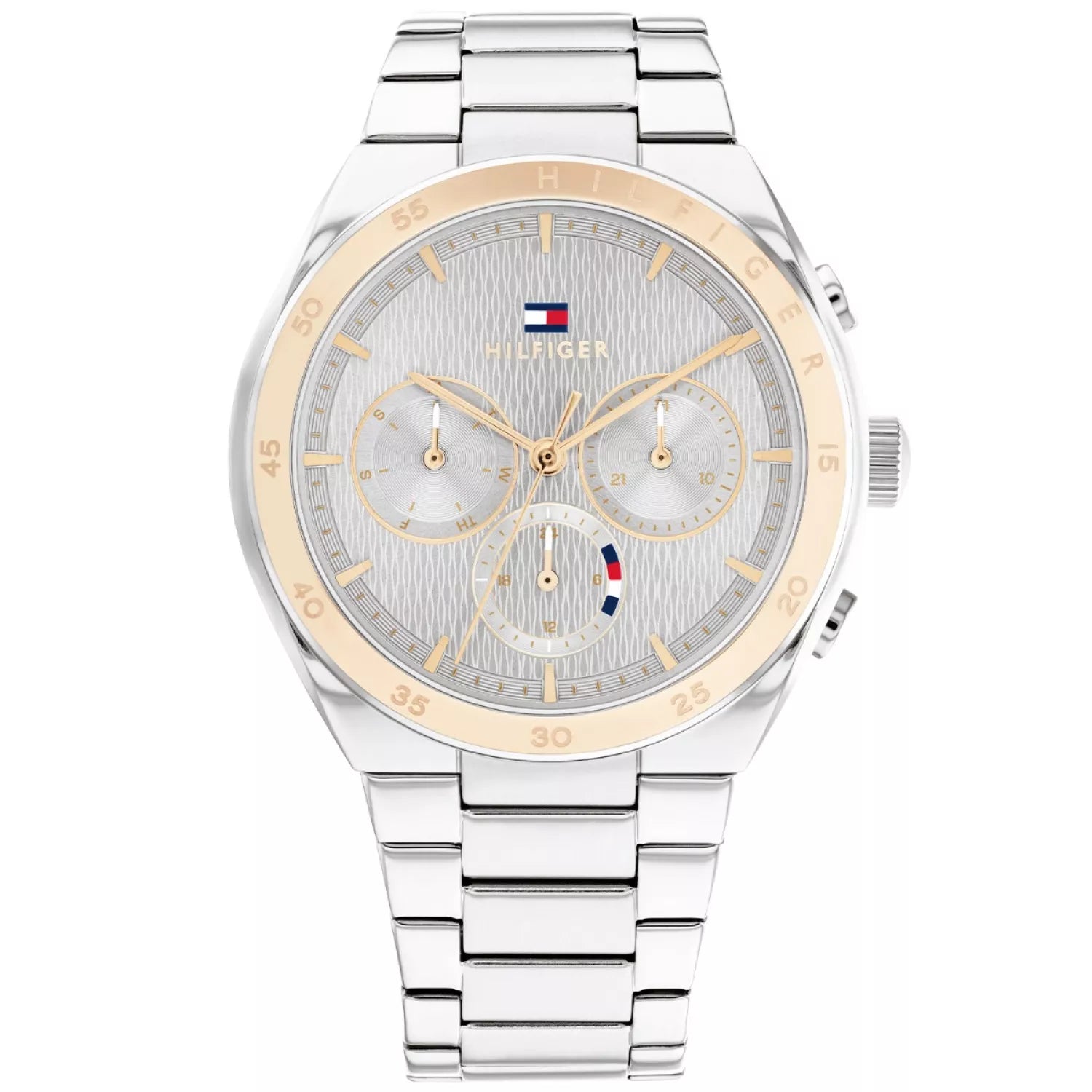 Tommy Hilfiger Tea 1782573 35mm Women's Multi-Function Watch – Silver Wavy & Two-Tone Stainless Steel Bracelet
