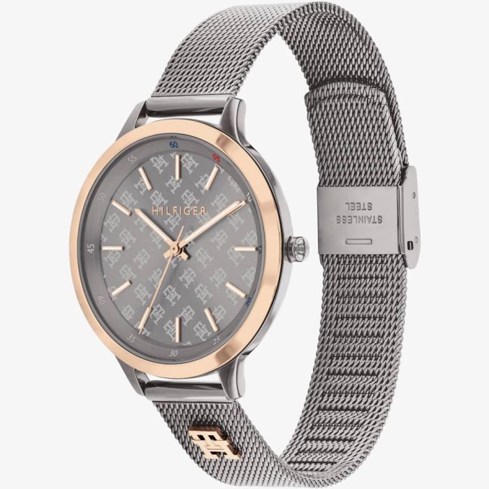 Tommy Hilfiger Tea 1782587 Women's Quartz Watch – Grey & Gunmetal Stainless Steel Mesh Bracelet