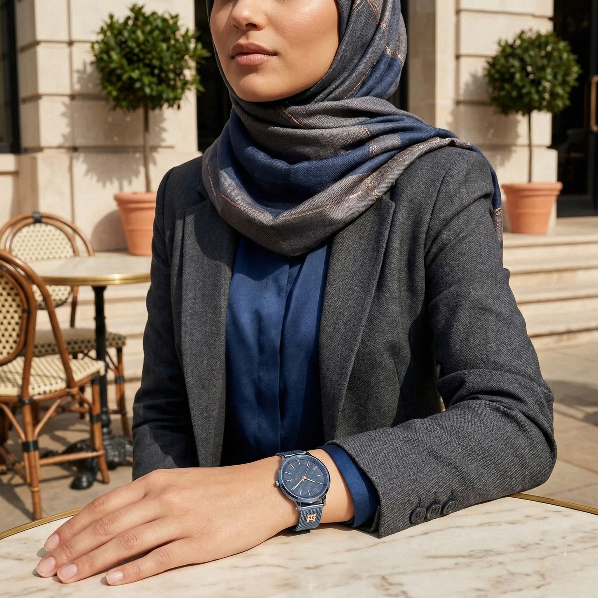 Tommy Hilfiger Iris 1782589 36mm Women's Quartz Watch – Slate Blue Monogram & Slate Blue Stainless Steel Mesh Bracelet